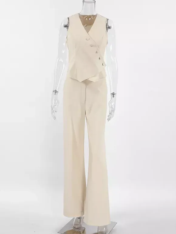 Summer Two Piece Co-ord Set Asymmetrical Top And Straight Pants For Women 2026