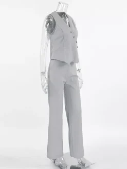 Summer Two Piece Co-ord Set Asymmetrical Top And Straight Pants For Women 2026