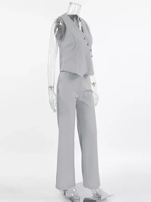 Summer Two Piece Co-ord Set Asymmetrical Top And Straight Pants For Women 2026