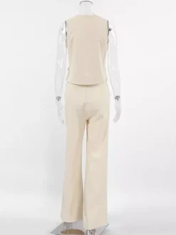 Summer Two Piece Co-ord Set Asymmetrical Top And Straight Pants For Women 2026