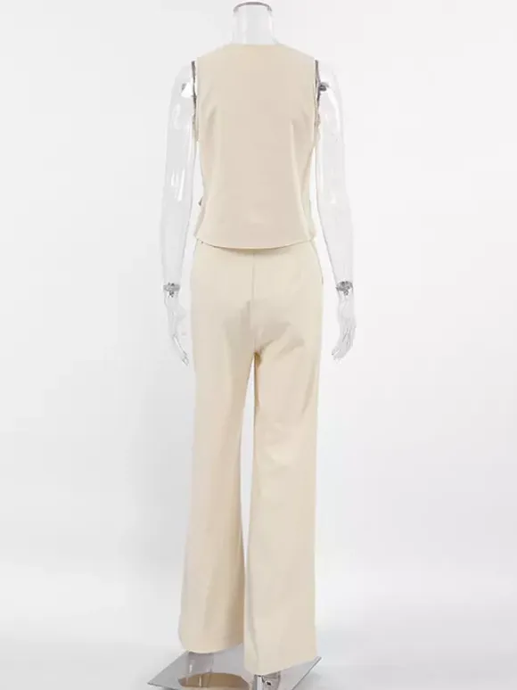Summer Two Piece Co-ord Set Asymmetrical Top And Straight Pants For Women 2026