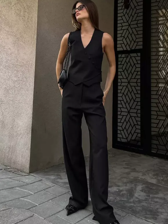 Summer Two Piece Co-ord Set Asymmetrical Top And Straight Pants For Women 2026