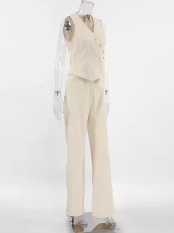 Summer Two Piece Co-ord Set Asymmetrical Top And Straight Pants For Women 2026