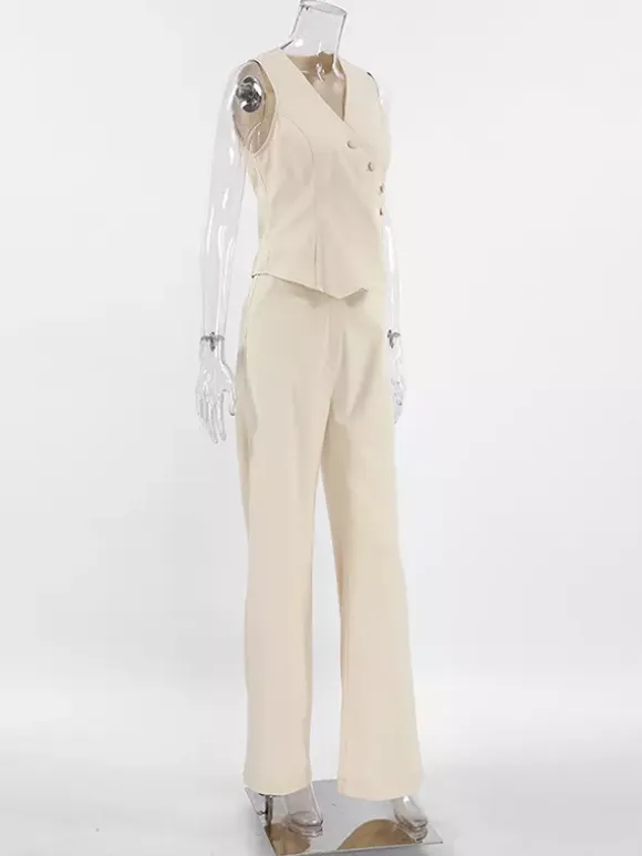 Summer Two Piece Co-ord Set Asymmetrical Top And Straight Pants For Women 2026