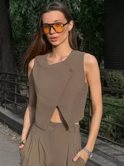 SummerTwo Piece Co-ord Set Outfit Asymmetrical Top And Straight Pants For Women 2026