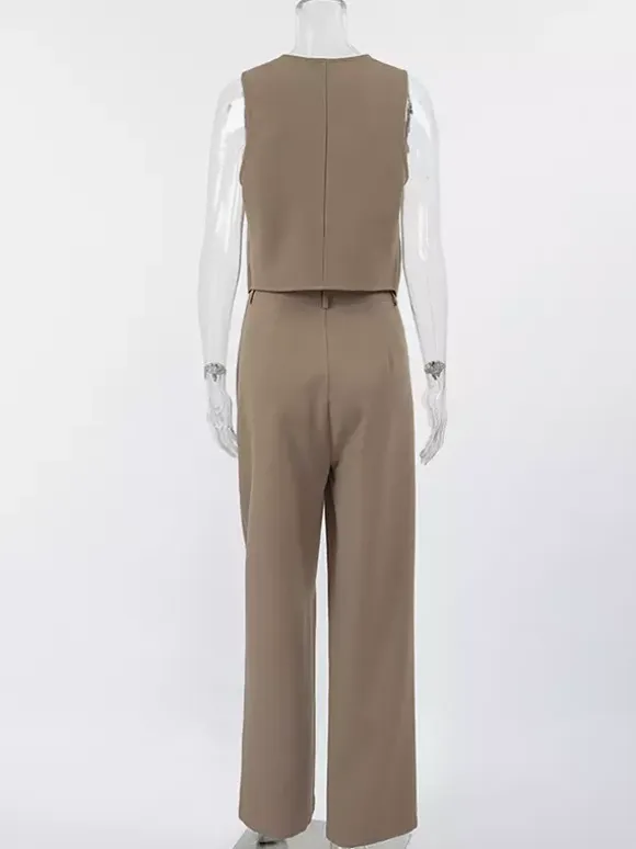 SummerTwo Piece Co-ord Set Outfit Asymmetrical Top And Straight Pants For Women 2026