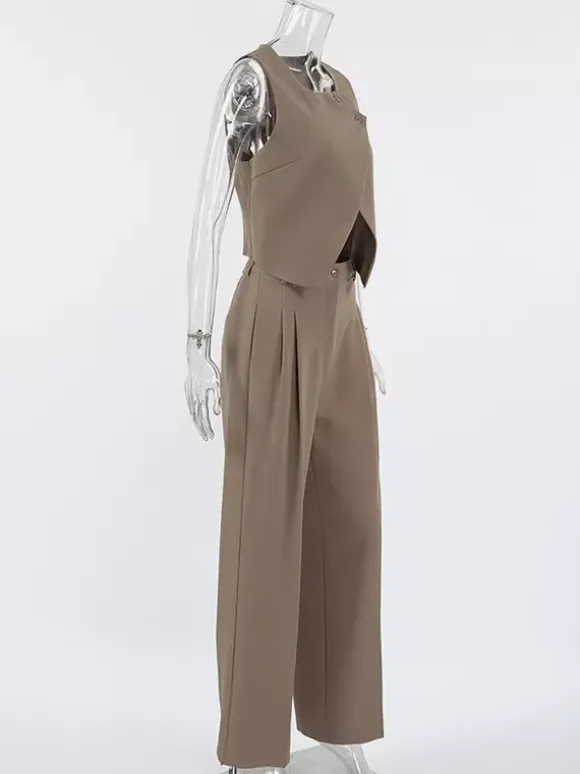 SummerTwo Piece Co-ord Set Outfit Asymmetrical Top And Straight Pants For Women 2026