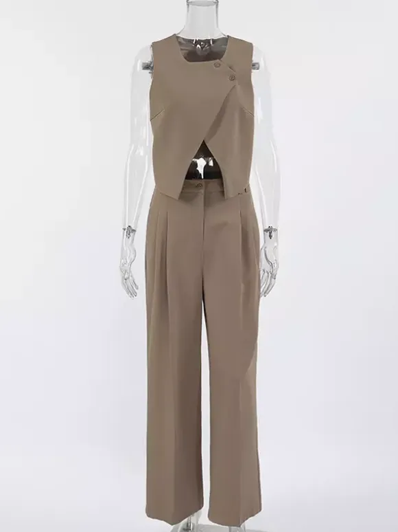 SummerTwo Piece Co-ord Set Outfit Asymmetrical Top And Straight Pants For Women 2026