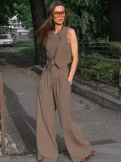SummerTwo Piece Co-ord Set Outfit Asymmetrical Top And Straight Pants For Women 2026