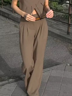 SummerTwo Piece Co-ord Set Outfit Asymmetrical Top And Straight Pants For Women 2026