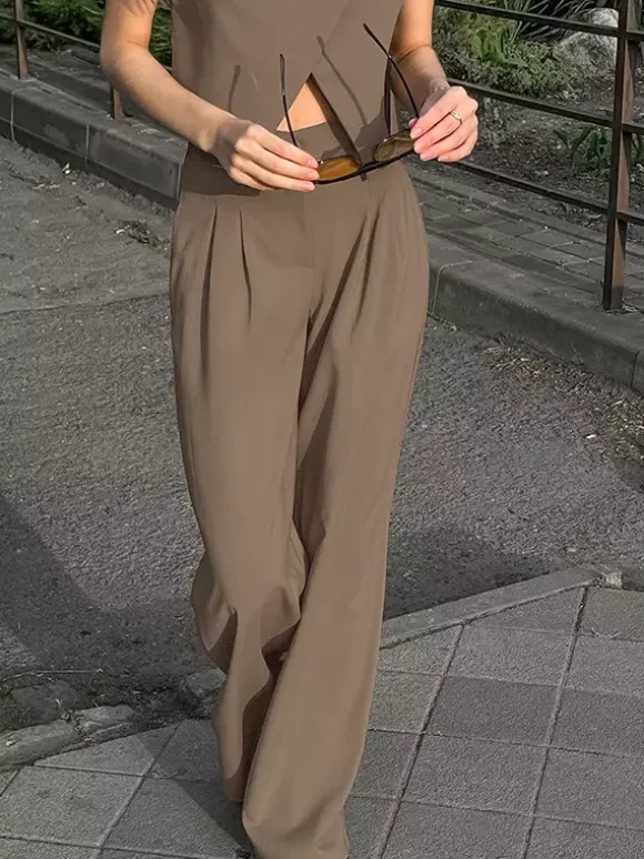 SummerTwo Piece Co-ord Set Outfit Asymmetrical Top And Straight Pants For Women 2026