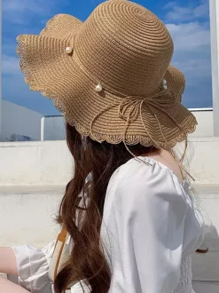 Summer Wave Wide Brim Straw Hat Sun Protection Beach Sun Hat For Women 2026