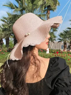 Summer Wave Wide Brim Straw Hat Sun Protection Beach Sun Hat For Women 2026