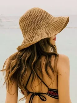 Summer Woven Straw Hat For Women Sun Protection Foldable Beach Hat 2026