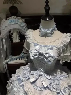 Sweet Ballet Hime Lolita Dresses Ruffles Blue Cake Lolita Dress With Train