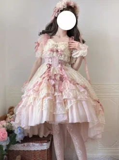 Sweet Ballet Hime Wedding Lolita Dress Bows Ruffles Pink Lolita Dress With Train