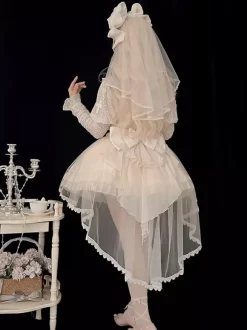 Sweet Ballet Lolita Dress Halter Sleeveless Ruffles Lace Up Oversleeves Dress Pink Lolita Dress With Headwear