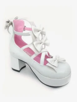 Sweet Chunky Heels Lolita Shoes Platform Bow Decor Round Toe