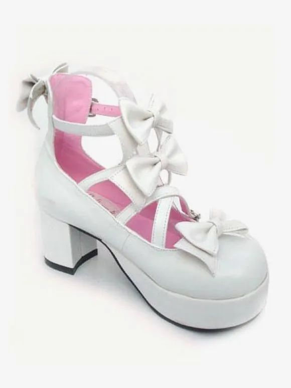 Sweet Chunky Heels Lolita Shoes Platform Bow Decor Round Toe