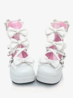Sweet Chunky Heels Lolita Shoes Platform Bow Decor Round Toe