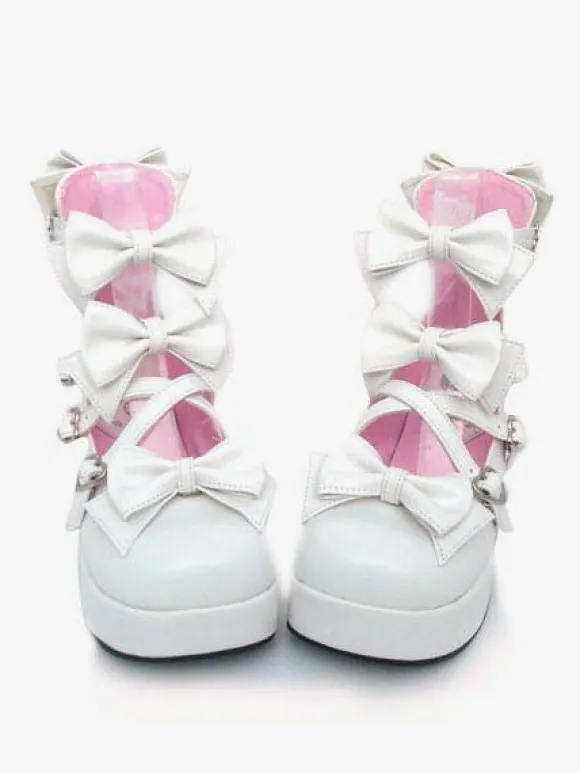 Sweet Chunky Heels Lolita Shoes Platform Bow Decor Round Toe