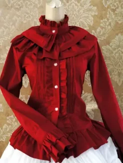 Sweet Cotton Lolita Blouse Long Sleeves Ruffles Stand Collar