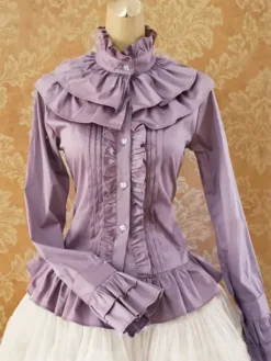 Sweet Cotton Lolita Blouse Long Sleeves Ruffles Stand Collar