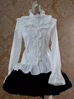 Sweet Cotton Lolita Blouse Long Sleeves Ruffles Stand Collar