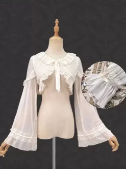 Sweet Ecru White Long Sleeves Ruffles