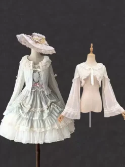 Sweet Ecru White Long Sleeves Ruffles