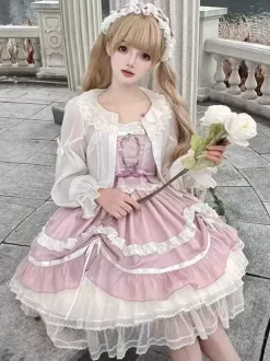 Sweet Ecru White Long Sleeves Ruffles