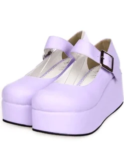 Sweet Glossy Lolita High Platform Shoes Ankle Strap Buckle Round Toe