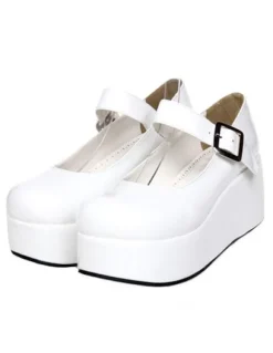Sweet Glossy Lolita High Platform Shoes Ankle Strap Buckle Round Toe