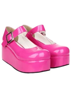 Sweet Glossy Lolita High Platform Shoes Ankle Strap Buckle Round Toe