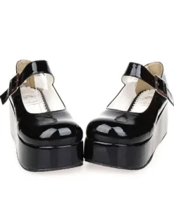 Sweet Glossy Lolita High Platform Shoes Ankle Strap Buckle Round Toe