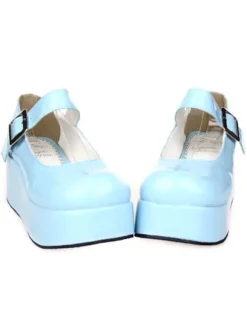 Sweet Glossy Lolita High Platform Shoes Ankle Strap Buckle Round Toe