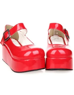 Sweet Glossy Lolita High Platform Shoes Ankle Strap Buckle Round Toe