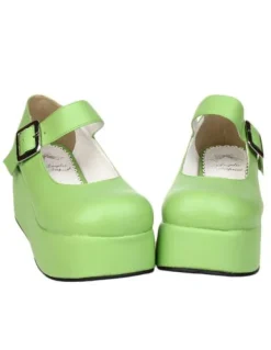 Sweet Glossy Lolita High Platform Shoes Ankle Strap Buckle Round Toe