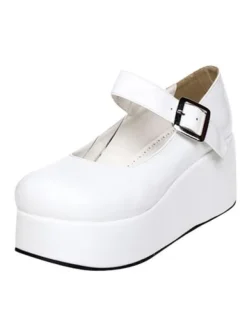 Sweet Glossy Lolita High Platform Shoes Ankle Strap Buckle Round Toe