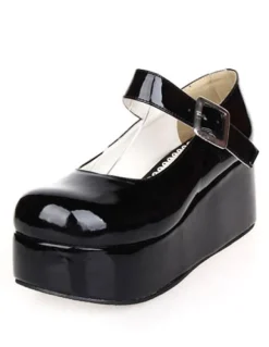 Sweet Glossy Lolita High Platform Shoes Ankle Strap Buckle Round Toe