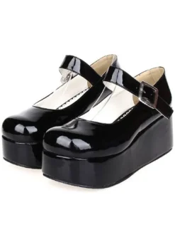 Sweet Glossy Lolita High Platform Shoes Ankle Strap Buckle Round Toe