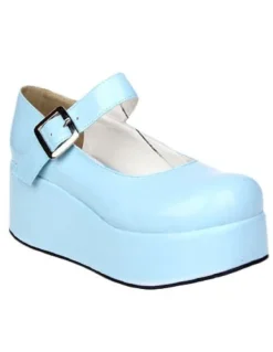 Sweet Glossy Lolita High Platform Shoes Ankle Strap Buckle Round Toe