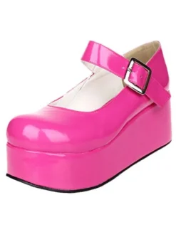 Sweet Glossy Lolita High Platform Shoes Ankle Strap Buckle Round Toe