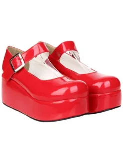Sweet Glossy Lolita High Platform Shoes Ankle Strap Buckle Round Toe