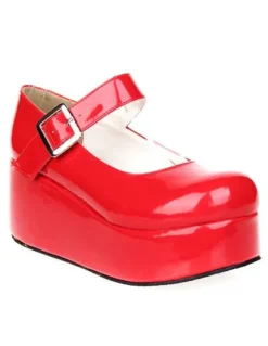 Sweet Glossy Lolita High Platform Shoes Ankle Strap Buckle Round Toe