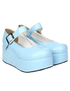 Sweet Glossy Lolita High Platform Shoes Ankle Strap Buckle Round Toe