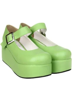 Sweet Glossy Lolita High Platform Shoes Ankle Strap Buckle Round Toe