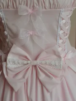 Sweet Light Pink Cotton Lolita Jumper Skirt Lace Trim Lace Up Ruffles