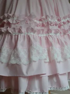 Sweet Light Pink Cotton Lolita Jumper Skirt Lace Trim Lace Up Ruffles