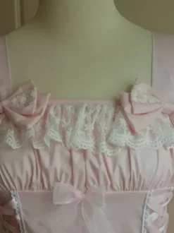 Sweet Light Pink Cotton Lolita Jumper Skirt Lace Trim Lace Up Ruffles